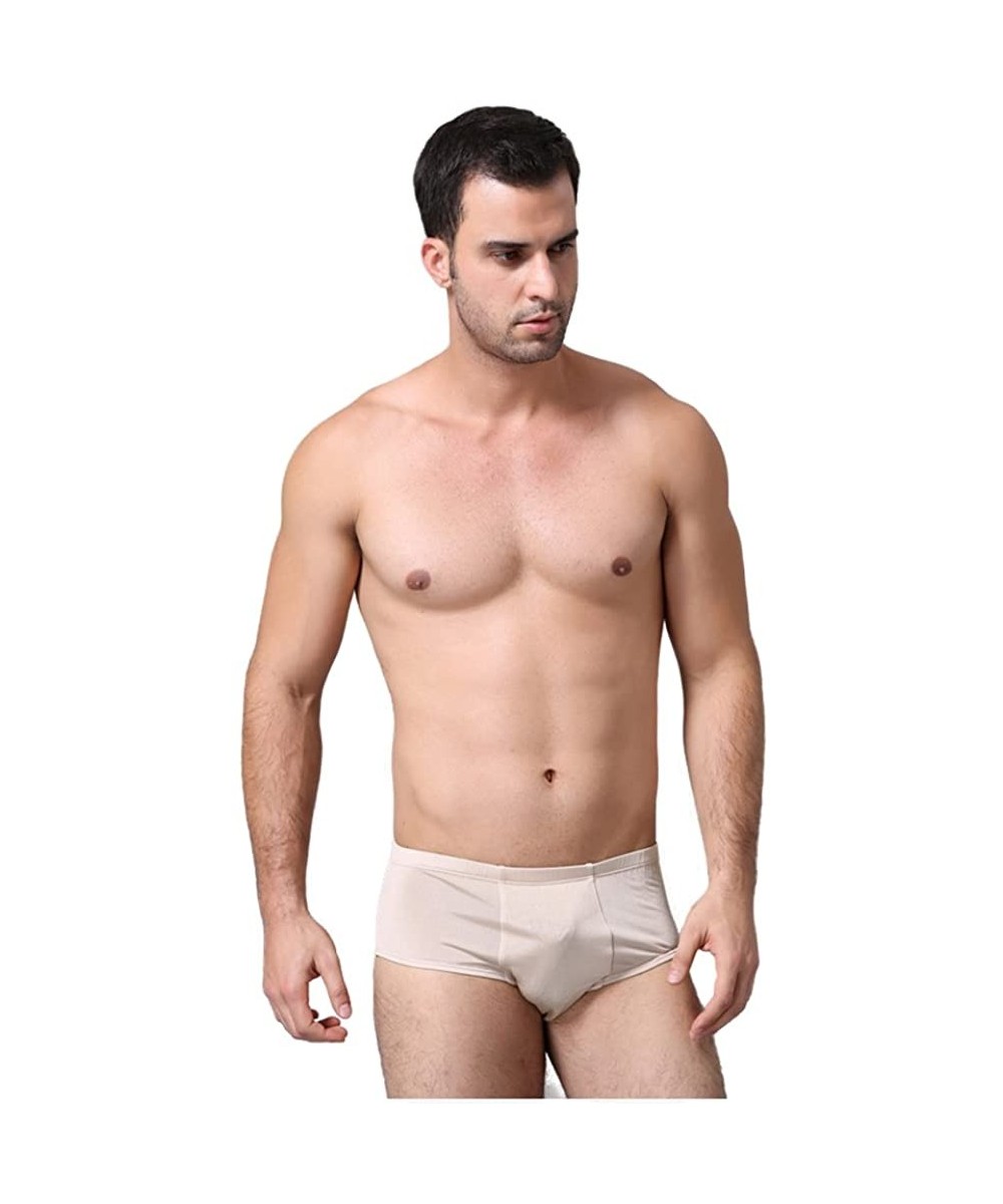 Boxer Briefs Men's 100% Silk Knitted Underwear Boxer Briefs - Beige - C818CO5DNX5