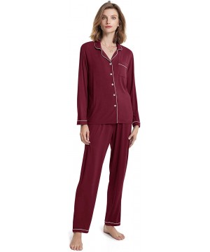 Sets Soft Womens Pajama Sets- Modal Long Sleeve Pajamas for Women- Button Down Sleepwear Pj Lounge Wear - Burgundy With White...