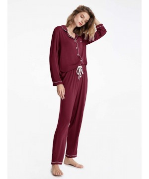 Sets Soft Womens Pajama Sets- Modal Long Sleeve Pajamas for Women- Button Down Sleepwear Pj Lounge Wear - Burgundy With White...