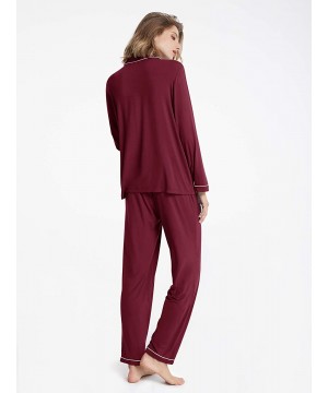 Sets Soft Womens Pajama Sets- Modal Long Sleeve Pajamas for Women- Button Down Sleepwear Pj Lounge Wear - Burgundy With White...