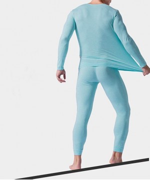 Thermal Underwear Mens O-Neck Thermal Underwear Stretchy Top and Bottom Base Layer Long John Set - Green-a531 - CG192KSITKG