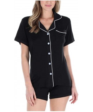 Sets Women's Sleepwear Jersey Shorts Pajama Set - Short Sleeve Set - Black - CZ188IGGRG5