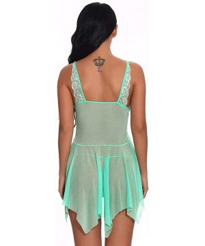 Baby Dolls & Chemises Lingerie for Women Sexy Nightdress Front Closure Babydoll Lace V Neck Mesh Sleepwear - Green_1 - CV19CU...