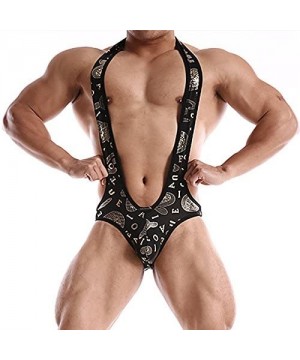 G-Strings & Thongs Mens One Piece Wrestling Singlet Jockstrap Underwear Leotard Thong Briefs Bodysuit - Gold Letters - CD187R...