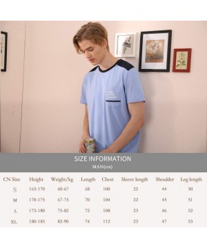 Sleep Sets Men's New Short Sleeve striped Pajama Crew Neck Home comfort simple Shorts Pjs large size Pajama Set - Moon Blue -...