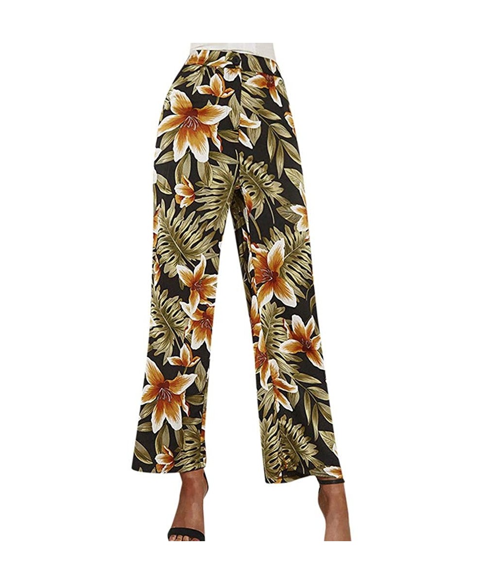 Bottoms Womens High Waits Comfy Stretch Floral Print Pants Wide Leg Trouser 2019 - Z-green - C318SGNOY4N