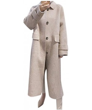 Thermal Underwear Womens Trench Jacket Winter Lapel Wool Coat With Belt Long Sleeve Overcoat - B-beige - CE18T0ZS0D8