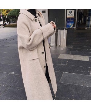 Thermal Underwear Womens Trench Jacket Winter Lapel Wool Coat With Belt Long Sleeve Overcoat - B-beige - CE18T0ZS0D8