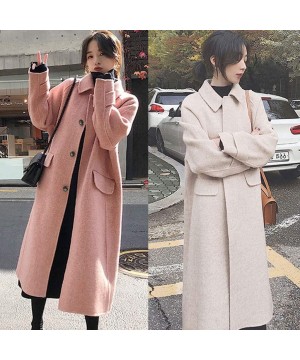 Thermal Underwear Womens Trench Jacket Winter Lapel Wool Coat With Belt Long Sleeve Overcoat - B-beige - CE18T0ZS0D8