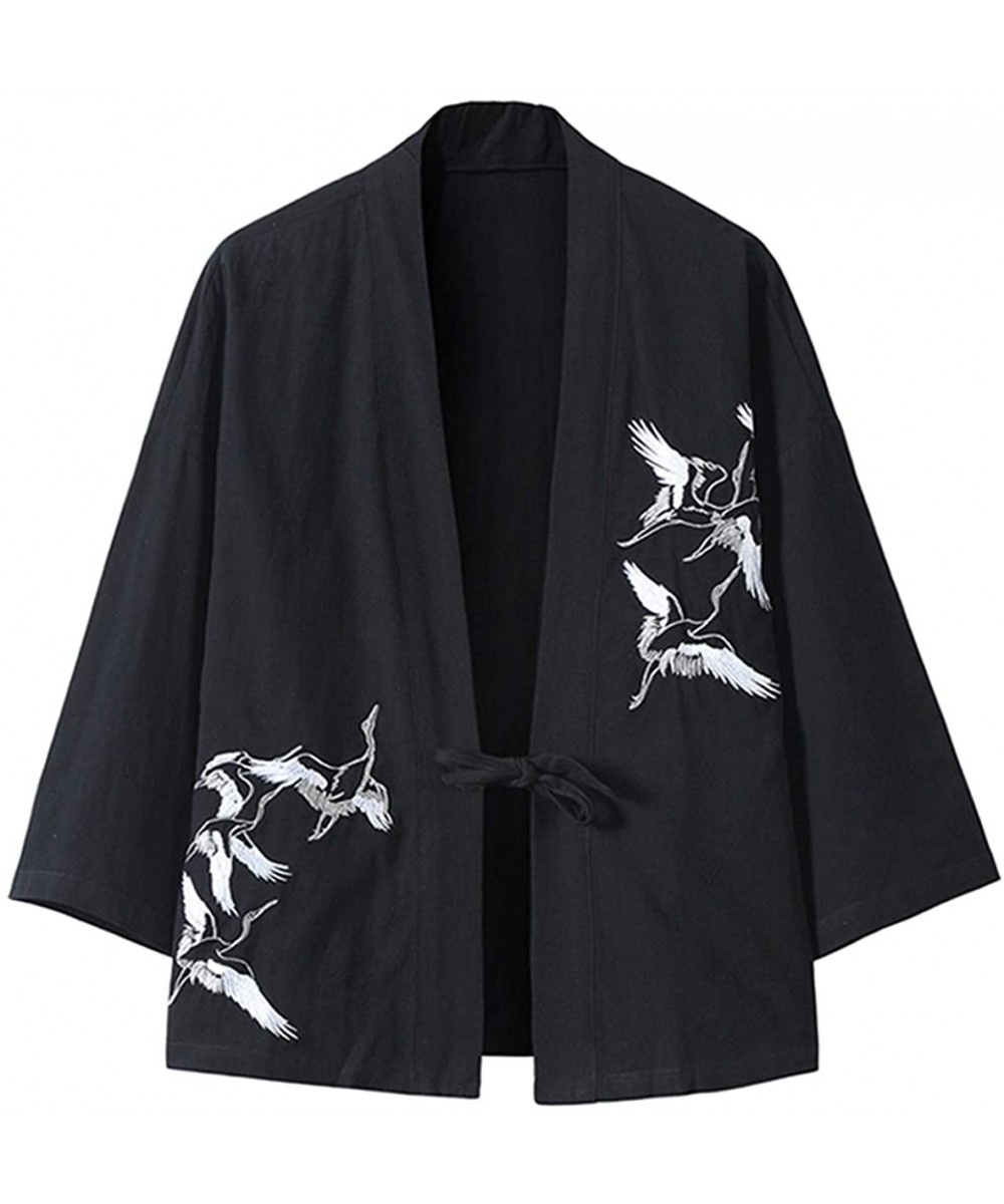 Robes Men's Japanese Fashion Kimono Cardigan Plus Size Jacket Yukata Casual Cotton Linen Seven Sleeve Lightweight - Black5 - ...