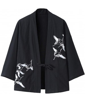 Robes Men's Japanese Fashion Kimono Cardigan Plus Size Jacket Yukata Casual Cotton Linen Seven Sleeve Lightweight - Black5 - ...