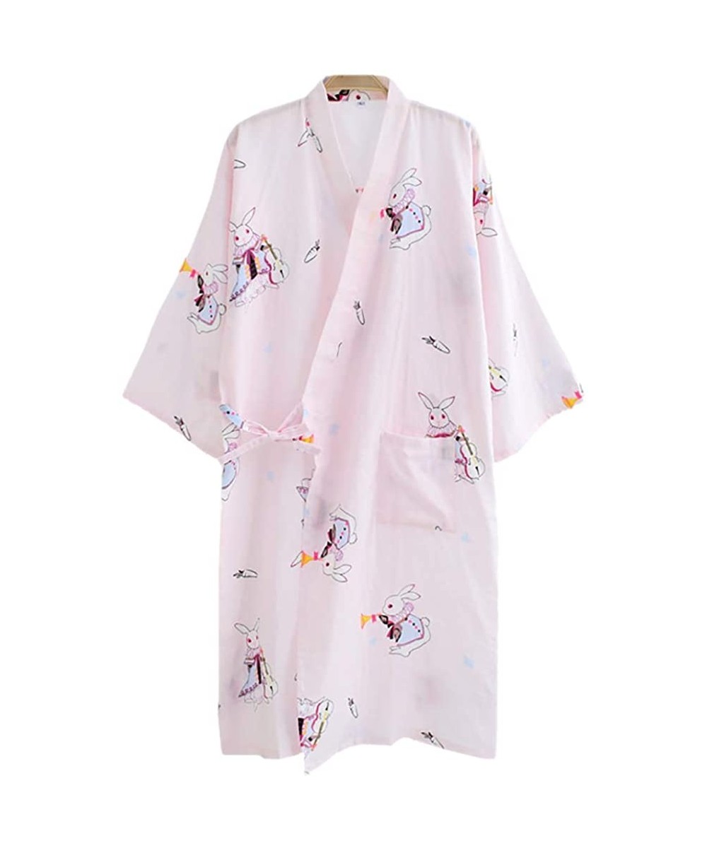 Robes Womens Robe Sleepwear Kimono Dressing Gown Printed Pattern Satin Summer Nightdress Cotton Silk Bathrobe Pink Rabbit/2 -...