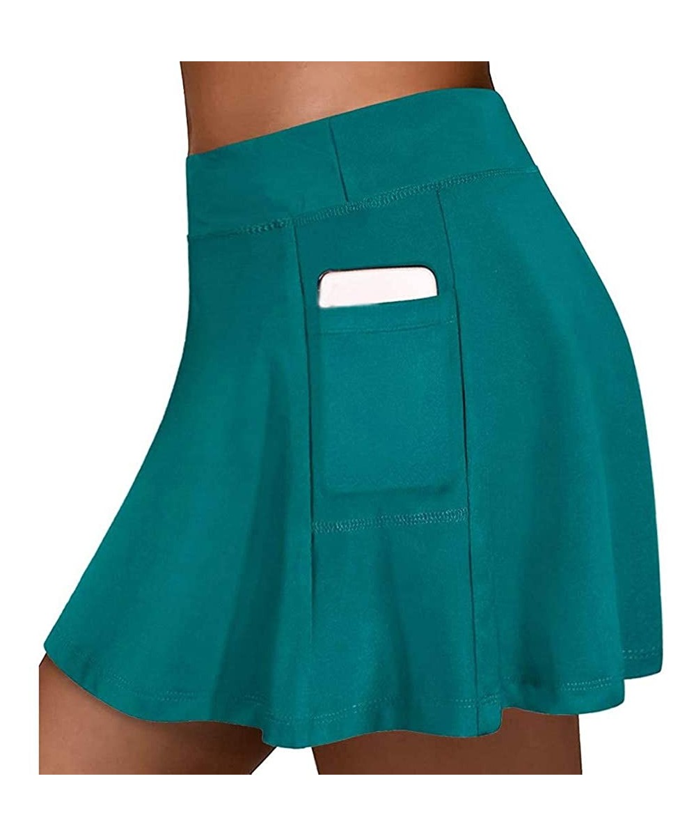 Nightgowns & Sleepshirts Women's Tennis Skirts Run Yoga Inner Shorts Elastic Sports Golf Pockets Hakama - Green - C519E7TE387