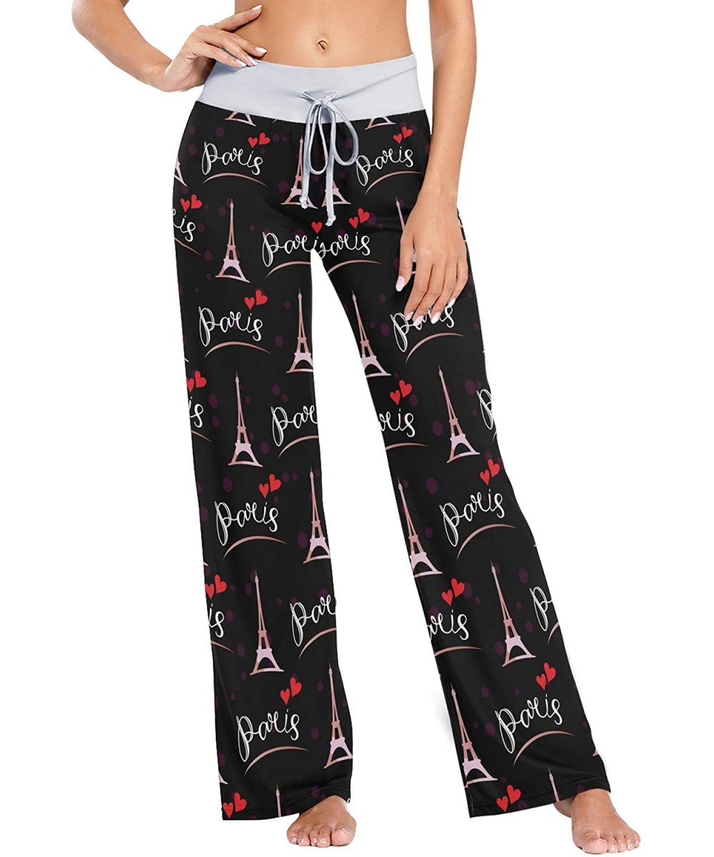 Bottoms Paris Letters Eiffer Tower Silhouette Women's Pajama Pants Lounge Sleep Wear - Multi - CD19D3L9E2T