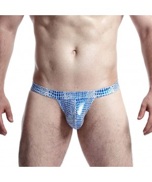 G-Strings & Thongs Men's Fashion Metallic Low Rise Bikinis Underwear Briefs - Blue - CF18XZZLXE5