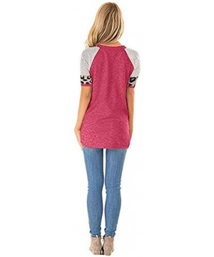 Tops Women's Sunflower Leopard Patchwork Short Sleeve O-Neck Print Casual Top T-Shirt - G1-hot Pink - CH197M7KTKX