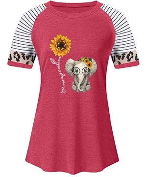 Tops Women's Sunflower Leopard Patchwork Short Sleeve O-Neck Print Casual Top T-Shirt - G1-hot Pink - CH197M7KTKX