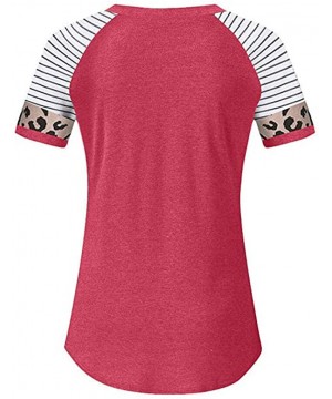 Tops Women's Sunflower Leopard Patchwork Short Sleeve O-Neck Print Casual Top T-Shirt - G1-hot Pink - CH197M7KTKX