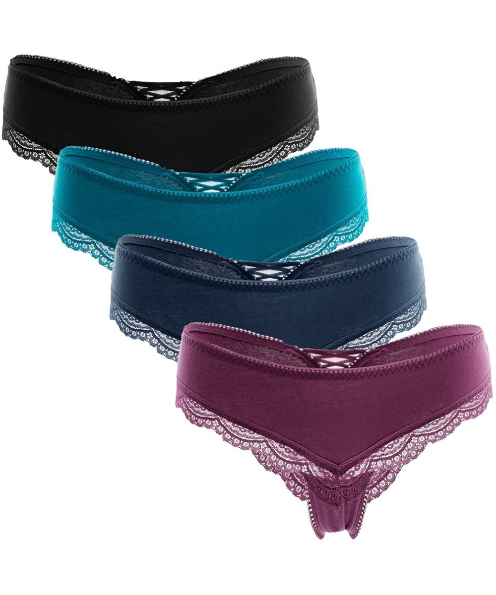 Panties Women Soft Panties Mid Rise Lace Trim Underwear Cotton Nylon Briefs Multipack - Tanga - CL18799ZUNK