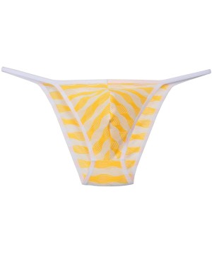 Briefs Men's Yarn Bikini Briefs Pouch Wavy Stripe Skimpy Brief Jacquard Gay Underwear Cheeky Briefs - Yellow - CJ12MQTN64B