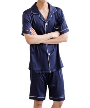 Sleep Sets Mens Pajamas Pjs Set Silk Pajamas Set Satin Short Sleeve 2 Piece Clasic Sleepwear Loungewears - 1 - CQ1989TTTOO