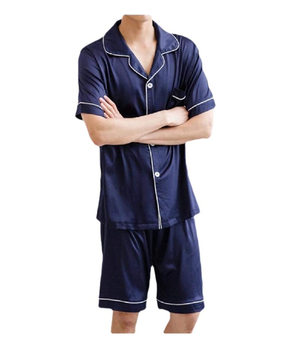 Sleep Sets Mens Pajamas Pjs Set Silk Pajamas Set Satin Short Sleeve 2 Piece Clasic Sleepwear Loungewears - 1 - CQ1989TTTOO