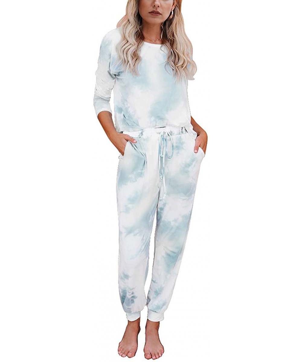 Sets Womens Tie Dye Pajamas Set Long Sleeves Jogger PJ Sets Two Pieces Round Neck Loungewear Nightwear Sleepwear Lake Blue - ...