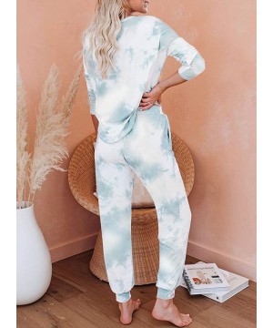 Sets Womens Tie Dye Pajamas Set Long Sleeves Jogger PJ Sets Two Pieces Round Neck Loungewear Nightwear Sleepwear Lake Blue - ...