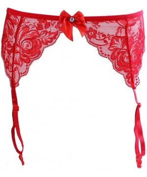 Garters & Garter Belts Women's All Lace Garter Belt Adjustable for Thigh High Stockings 4 Colors - Red - CS1800784ZZ