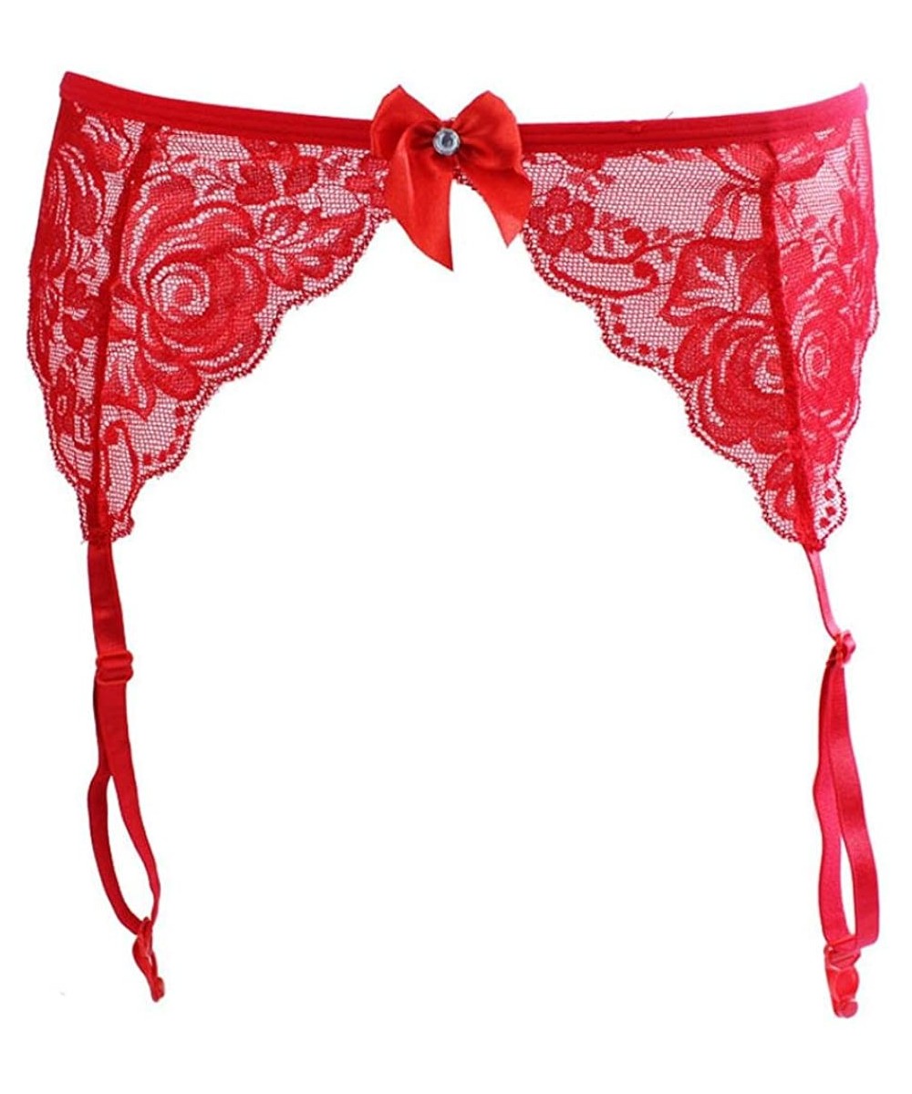 Garters & Garter Belts Women's All Lace Garter Belt Adjustable for Thigh High Stockings 4 Colors - Red - CS1800784ZZ