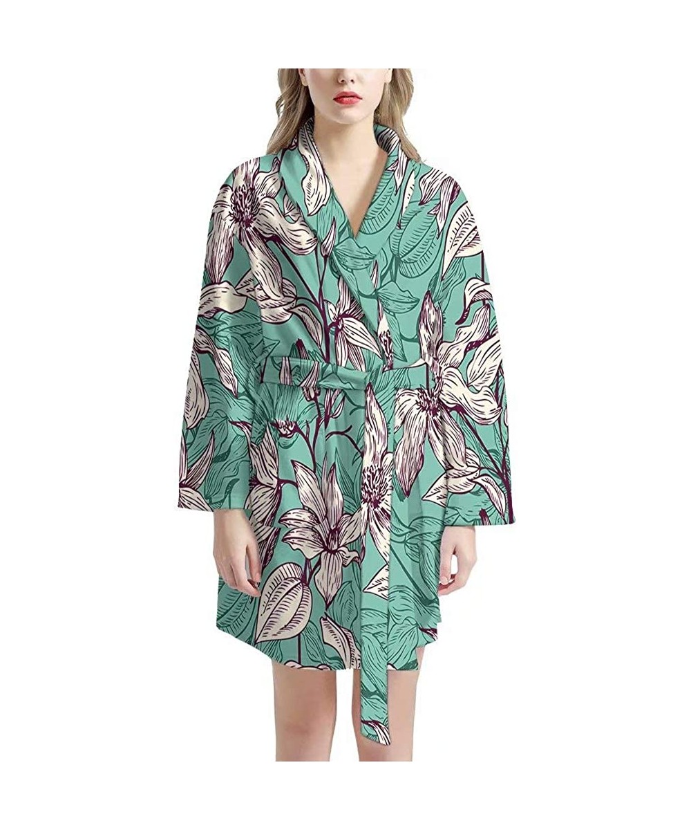 Robes Womens Bathrobe Short Long Sleeve Sleepwears Lounge Robes for Bridesmaid and Bride Knee-Length Pajama - Green - C5197RQ...