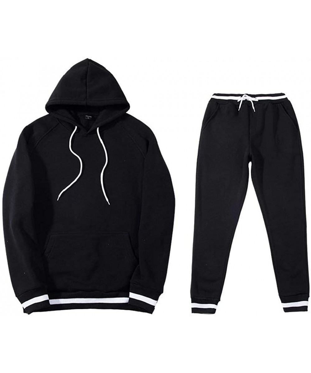 Sleep Sets Men Thickened Loose Fit 2 Piece Set Sweatshirt Solid Colored Pajamas - Black - CF194COYW42