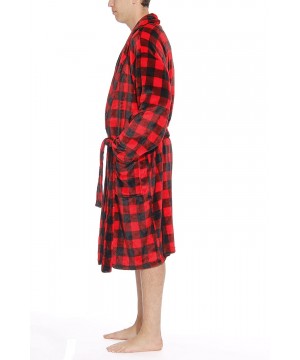 Robes Printed Plaid Velour Flannel Robe Robes for Men - Red / Black - CQ182ZGG0AQ