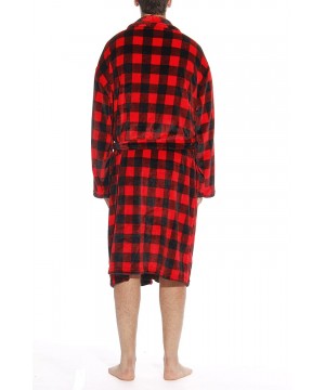 Robes Printed Plaid Velour Flannel Robe Robes for Men - Red / Black - CQ182ZGG0AQ