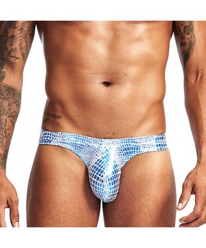 Bikinis Men Sexy Animal Print Underwear Briefs Cool Liquid Metallic Thong Bikini - Blue1 - C218X7ECZW6