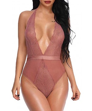 Bustiers & Corsets Lingerie for Women Teddy One Piece Lace Babydoll Bodysuit - Pink - C418SWL84UD