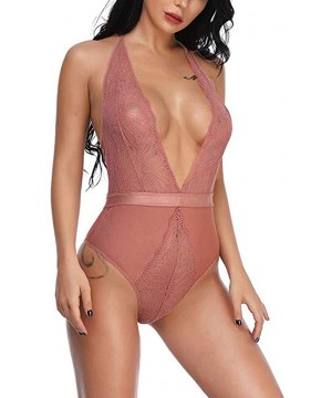 Bustiers & Corsets Lingerie for Women Teddy One Piece Lace Babydoll Bodysuit - Pink - C418SWL84UD