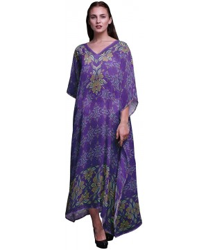 Nightgowns & Sleepshirts Floral Ethnic Long Caftan Maxi Dress Beach Swimwear Cover up Womens Kaftan - Dark Purple - CG18NG8Q9ZC