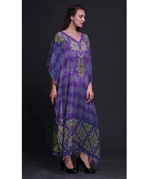 Nightgowns & Sleepshirts Floral Ethnic Long Caftan Maxi Dress Beach Swimwear Cover up Womens Kaftan - Dark Purple - CG18NG8Q9ZC