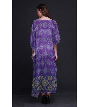 Nightgowns & Sleepshirts Floral Ethnic Long Caftan Maxi Dress Beach Swimwear Cover up Womens Kaftan - Dark Purple - CG18NG8Q9ZC