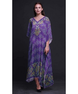 Nightgowns & Sleepshirts Floral Ethnic Long Caftan Maxi Dress Beach Swimwear Cover up Womens Kaftan - Dark Purple - CG18NG8Q9ZC