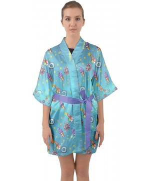 Robes Womens Cute Nightgown Galaxy & Rainbow Unicorn Print Comfy Kimono Robe Size XS-3XL - Medium Turquoise Donuts - CG18HTXD76S