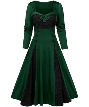 Thermal Underwear Women Plus Size Punk Gothic Skull Lace Insert Mock Button Bowknot Dress - Green - CZ18Z29IHKX