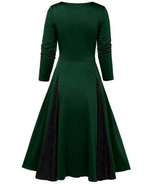 Thermal Underwear Women Plus Size Punk Gothic Skull Lace Insert Mock Button Bowknot Dress - Green - CZ18Z29IHKX