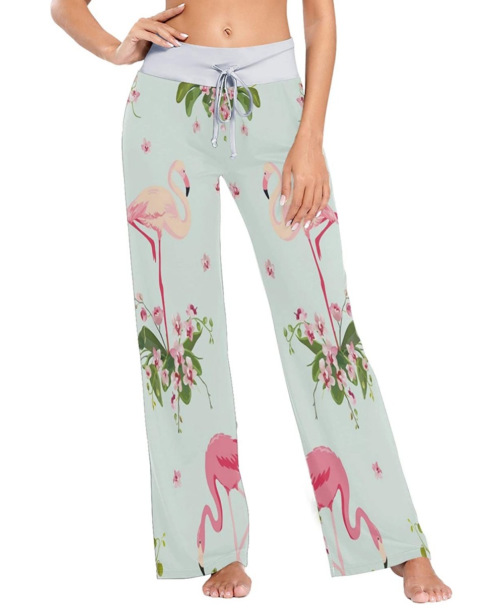 Bottoms Flamingos Bird Leaves Women's Pajama Pants Comfy Drawstring Lounge Pants Sleepwear - CG19DSUWYR8