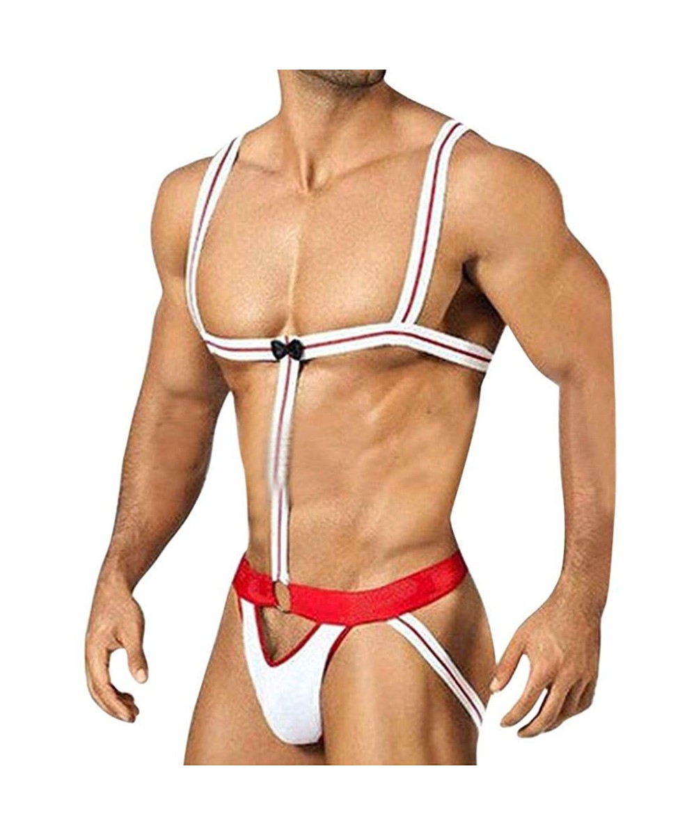 G-Strings & Thongs Men Sexy Mankini Erotic Thong Gay Cosplay Underwear Club Fancy Dress Plus Size - Red - C618XS7XE6I