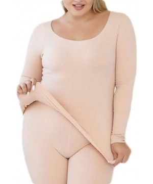 Thermal Underwear Plus Size Solid Color Fleece Seamless Thermal Underwear Stretchy Long Johns - 1 - C3192M73KR5