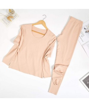 Thermal Underwear Plus Size Solid Color Fleece Seamless Thermal Underwear Stretchy Long Johns - 1 - C3192M73KR5