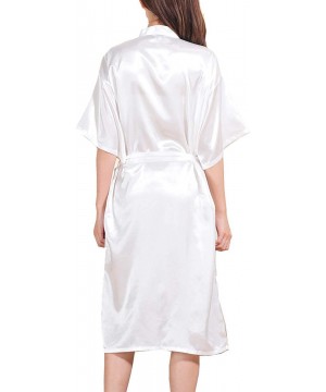 Robes Women's Satin Kimono Robes Bridal Silk Pockets Spa Bathrobe Classic Long Loungewear - White - CY18L34H8M0