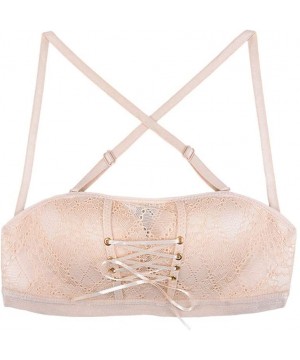 Bras Femmetric Lace Strapless Drawstring Bandeau Pull-Together Lace Bra Nude 36C - Nude - C8199N5R4YE